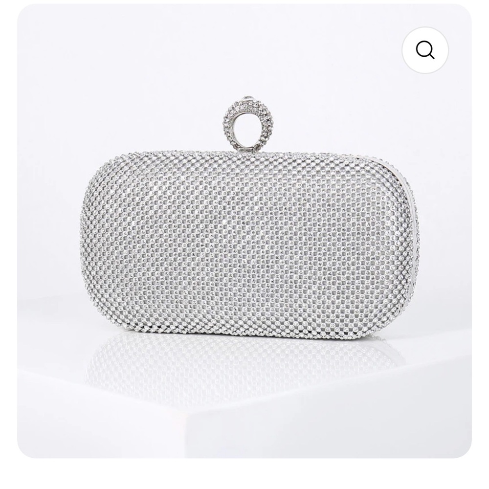 Silver Rhinestone Evening Clutch – Bridal Prom Wedding Bag w/ Chain